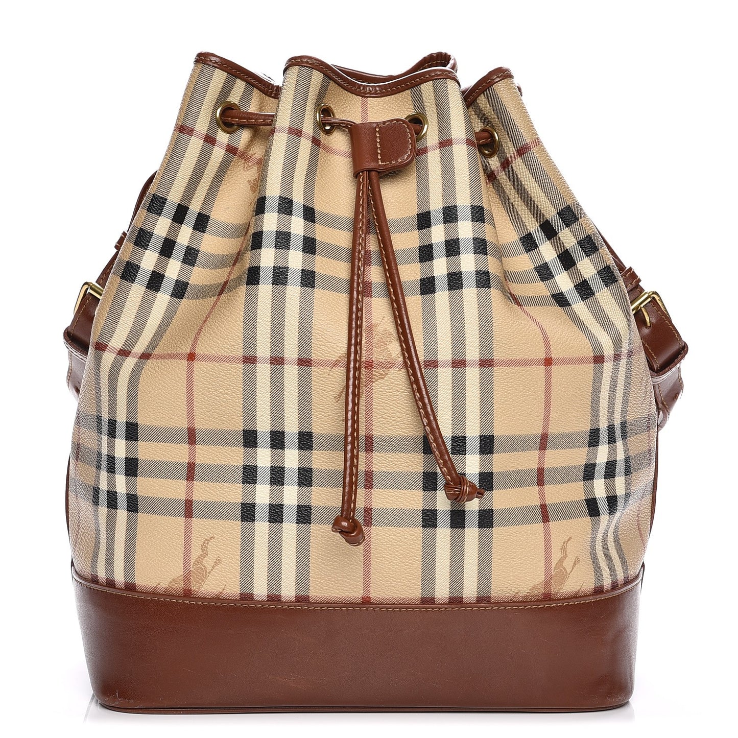Haymarket Check Drawstring Bucket Bag Brown
