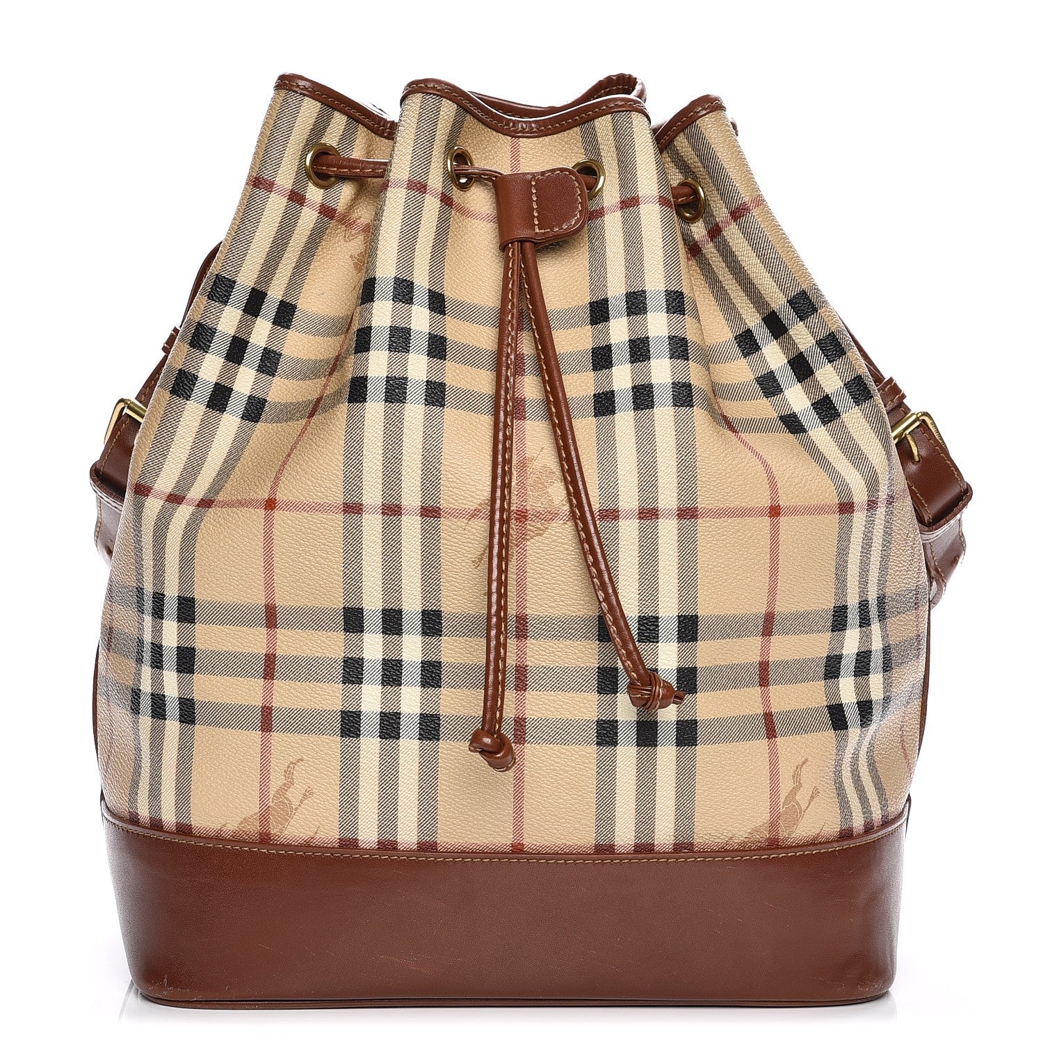 Burberry Haymarket Check Drawstring Bucket Bag Brown 1 of 11