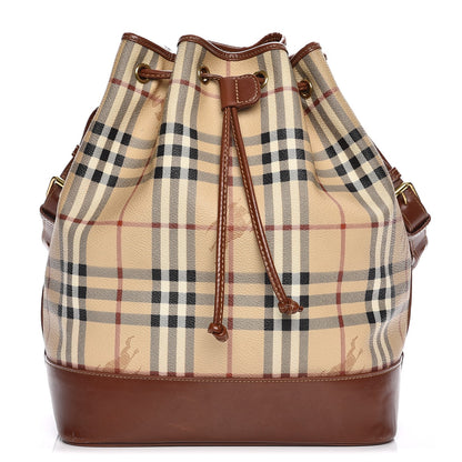 Burberry Haymarket Check Drawstring Bucket Bag Brown 1 of 11