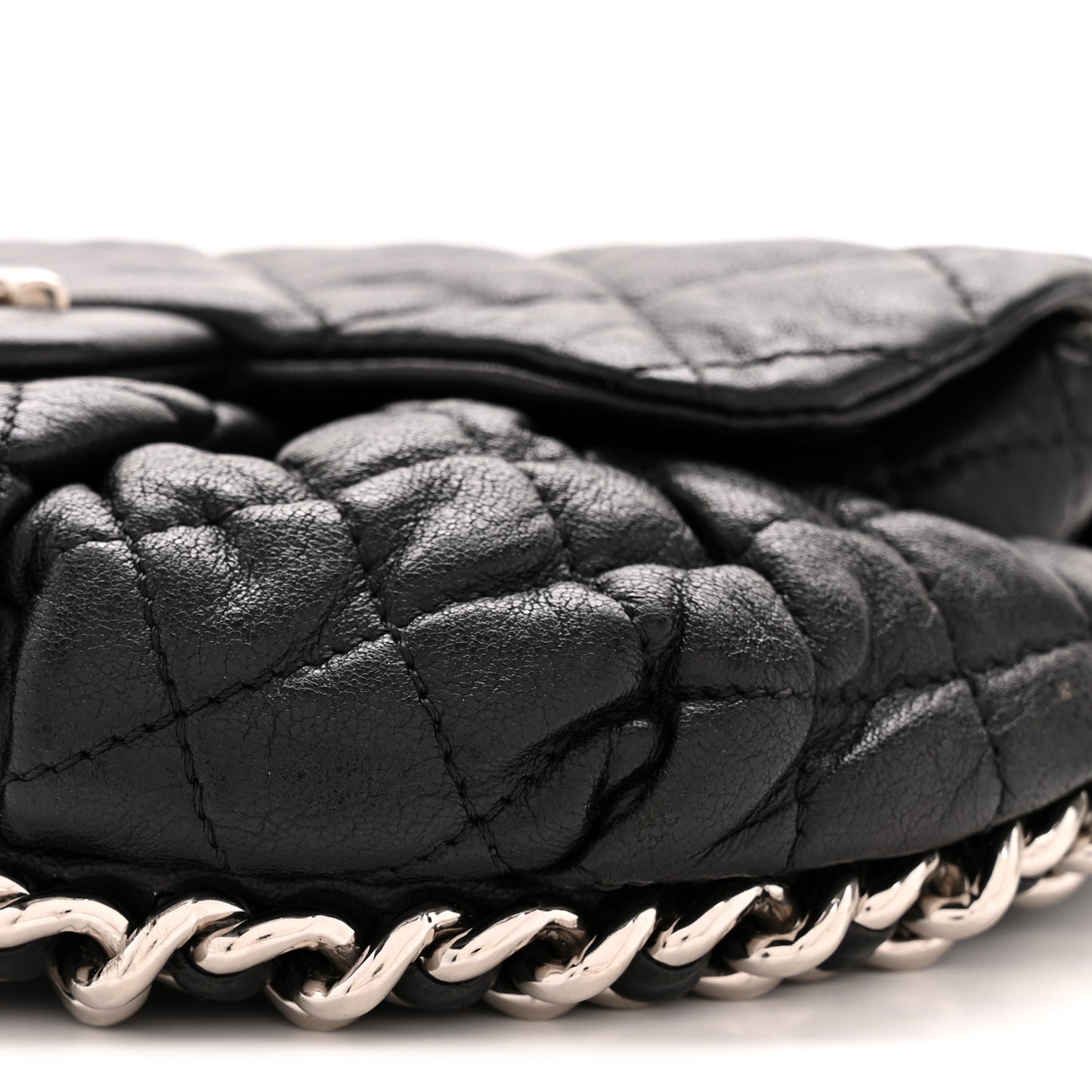 Washed Lambskin Quilted Mini Chain Around Flap Black