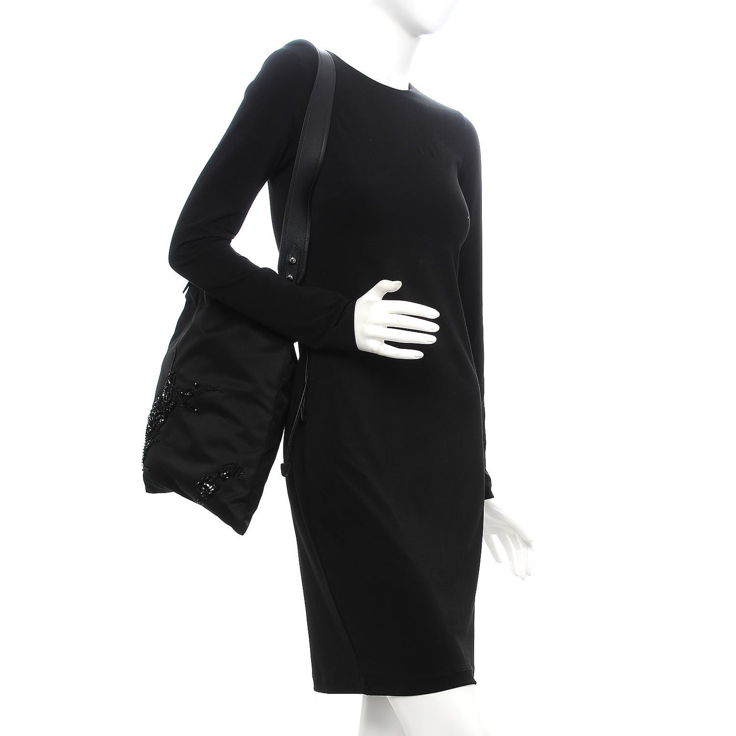 Nylon Beaded Small Drawstring Bag Black