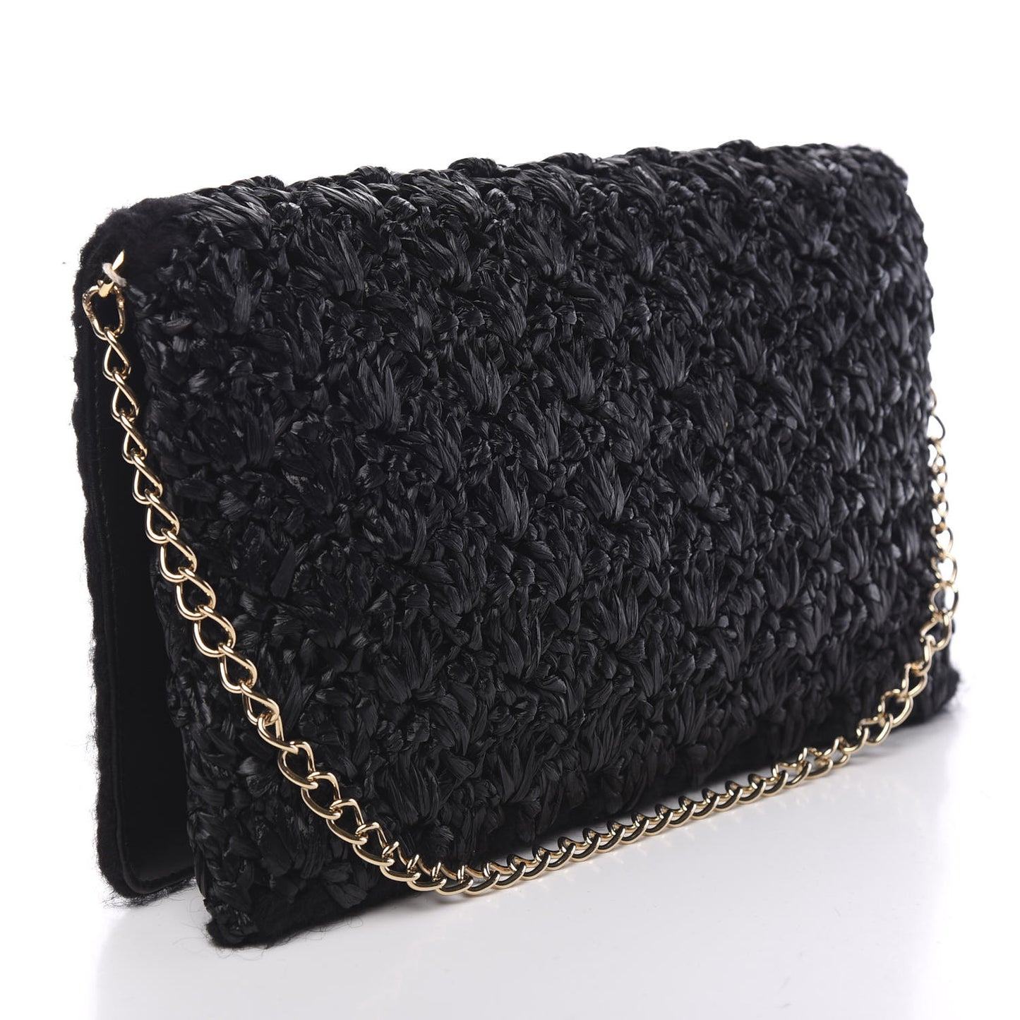 Woven Raffia Embellished Chain Flap Bag Black Multicolor