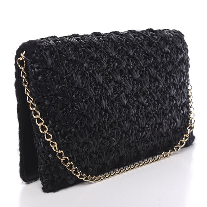 Dolce & Gabbana Woven Raffia Embellished Chain Flap Bag Black Multicolor 2 of 8