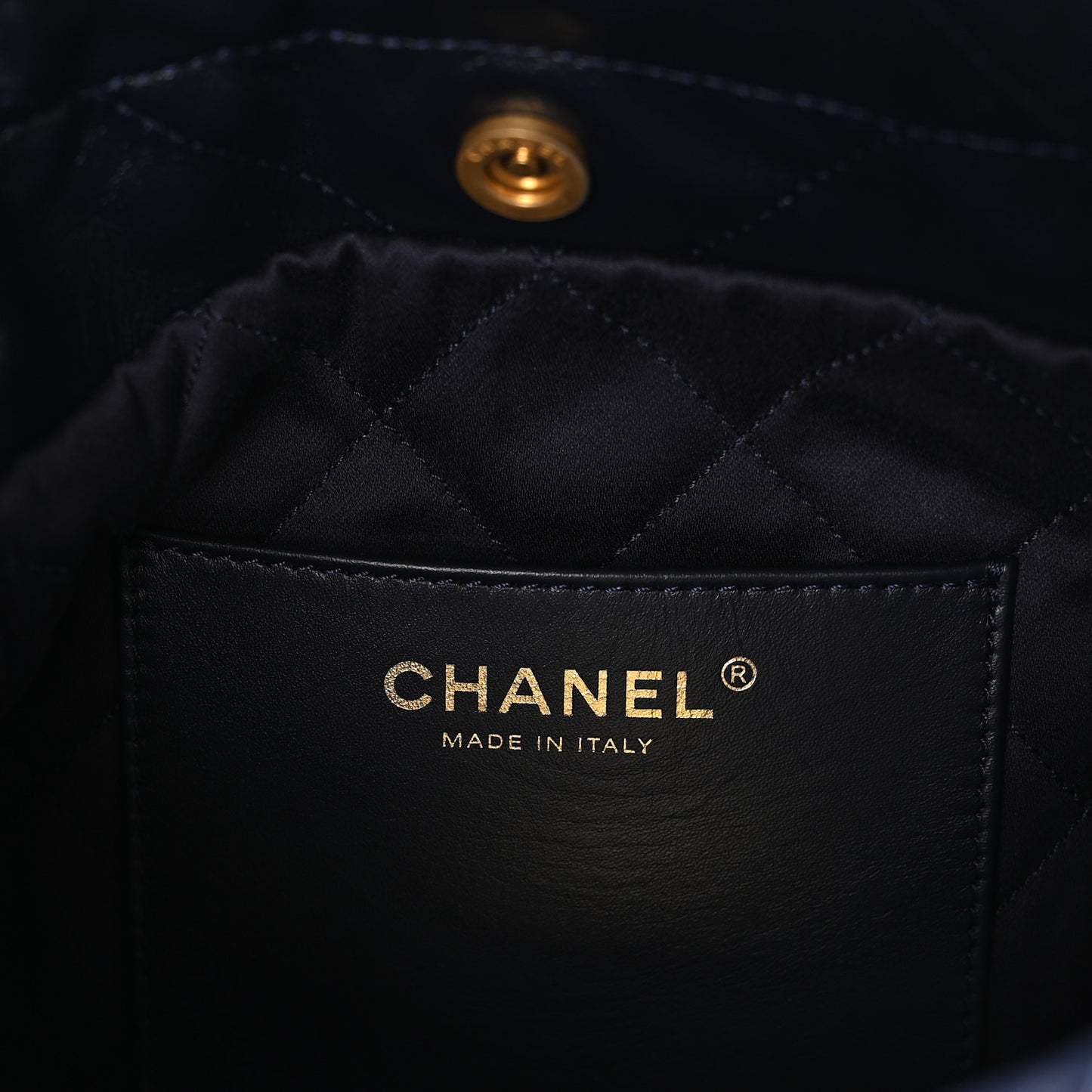 Shiny Calfskin Quilted Mini Chanel 22 Navy Blue
