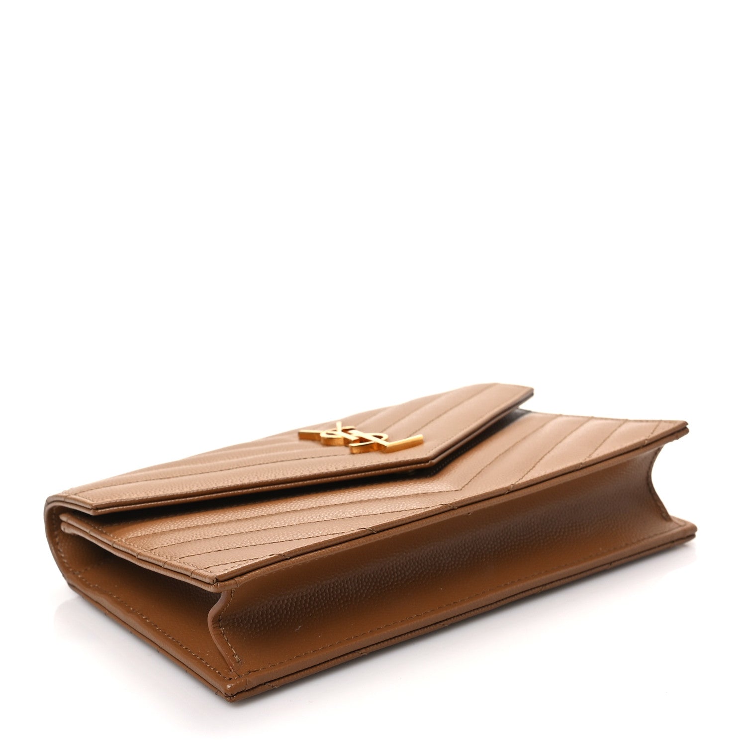 Saint Laurent Grain De Poudre Matelasse Chevron Monogram Envelope Chain Wallet Natural Dark 4 of 7