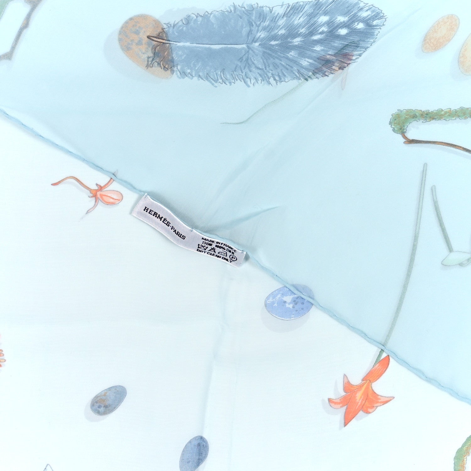 Hermes Silk Fleurs et Plumes Mousseline Stole Bleu 3 of 3