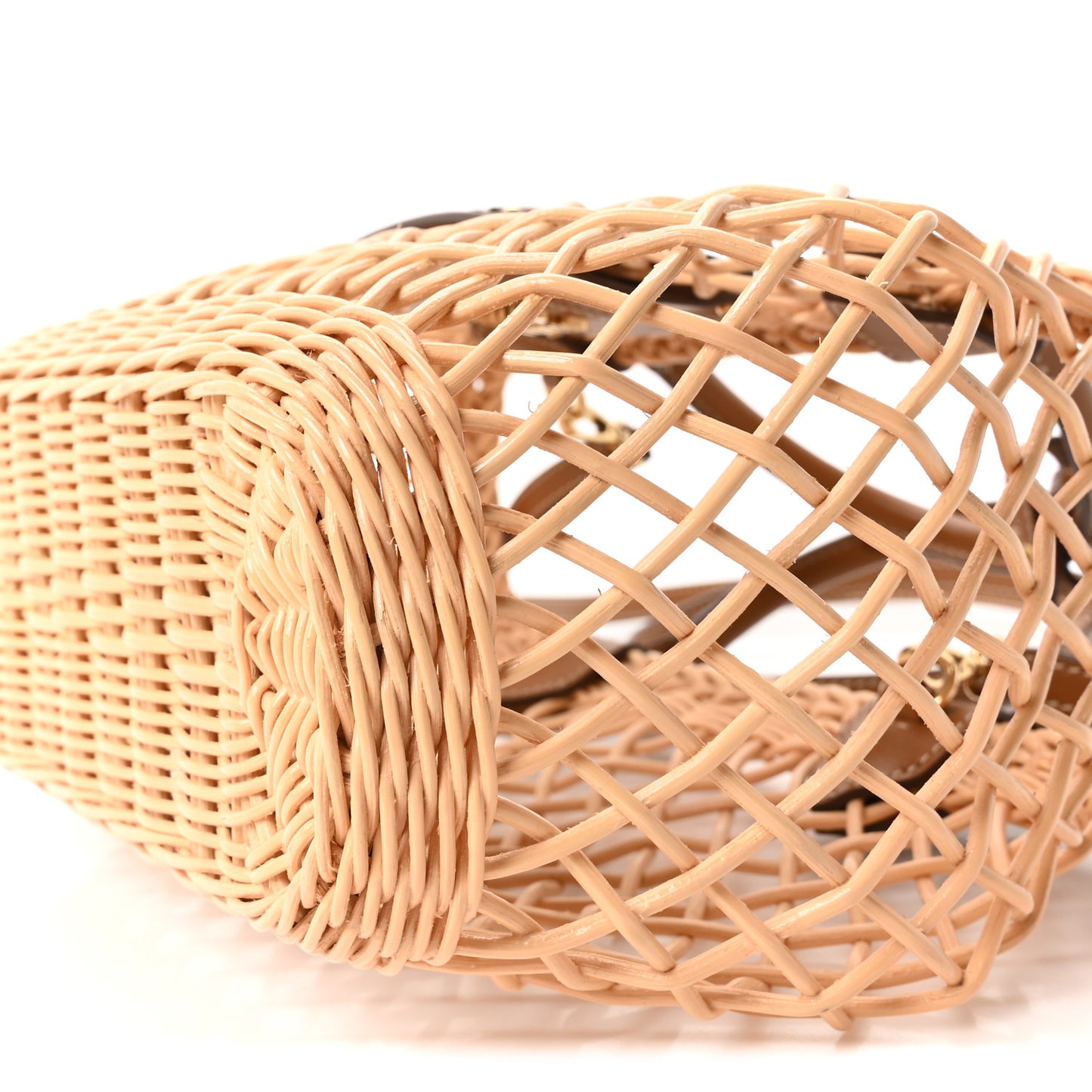 Woven Fabric Calfskin Logo Basket Bag Naturale Caramel