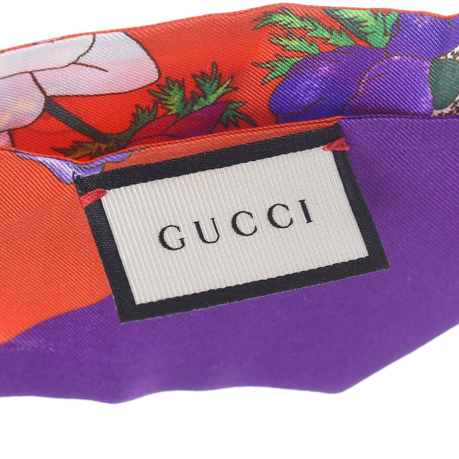 Gucci Silk Floral Neck Bow Scarf Orange Purple 3 of 6