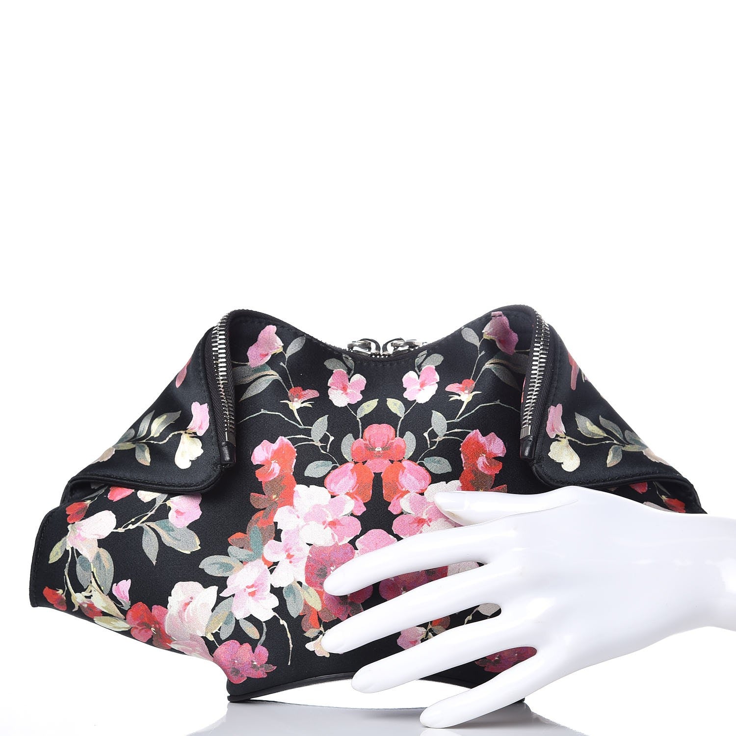 Alexander McQueen Silk Floral Print De Manta Clutch Black 2 of 7