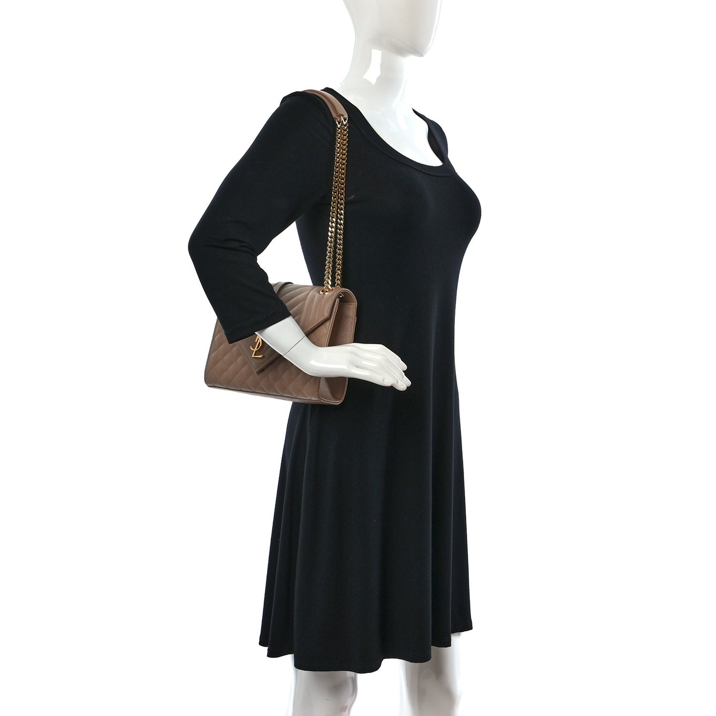 Grain De Poudre Textured Mixed Matelasse Medium Triquilt Monogram Satchel Dark Beige
