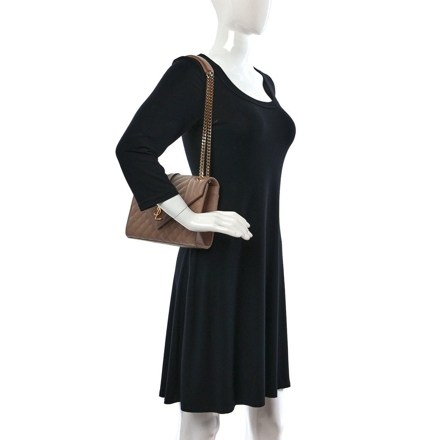 Saint Laurent Grain De Poudre Textured Mixed Matelasse Medium Triquilt Monogram Satchel Dark Beige 2 of 8