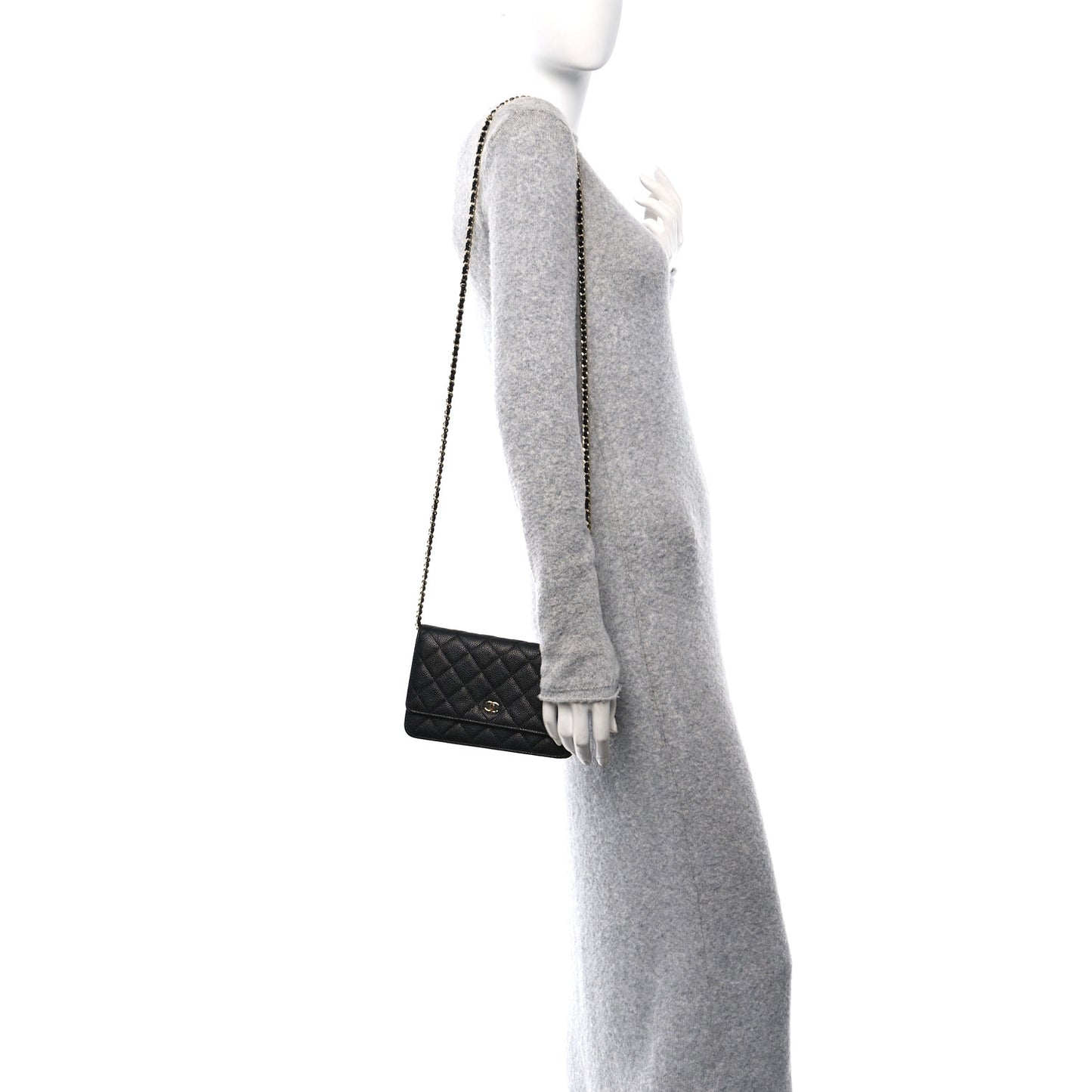 Caviar Quilted Wallet on Chain WOC Black