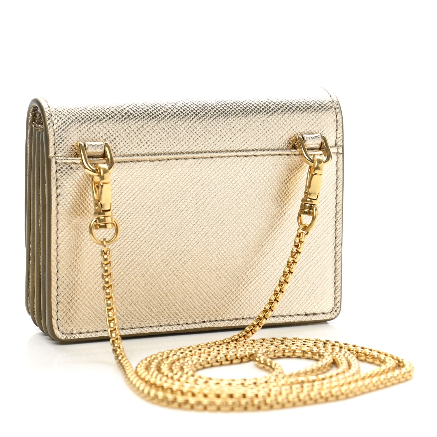 Prada Saffiano Triangle Mini Accordion Chain Wallet Pirite 3 of 7