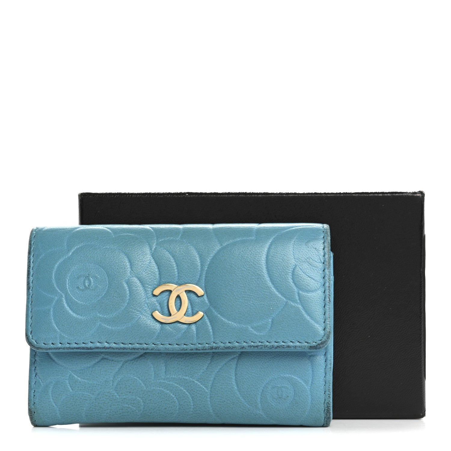 Chanel Lambskin Camellia Embossed Flap Card Holder Blue 13 of 13