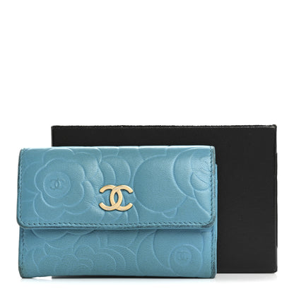 Chanel Lambskin Camellia Embossed Flap Card Holder Blue 13 of 13