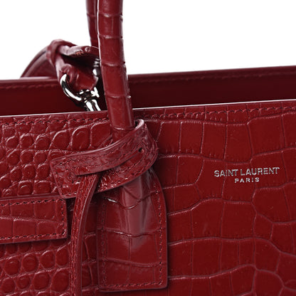 Saint Laurent Calfskin Crocodile Embossed Baby Sac De Jour Red 12 of 13