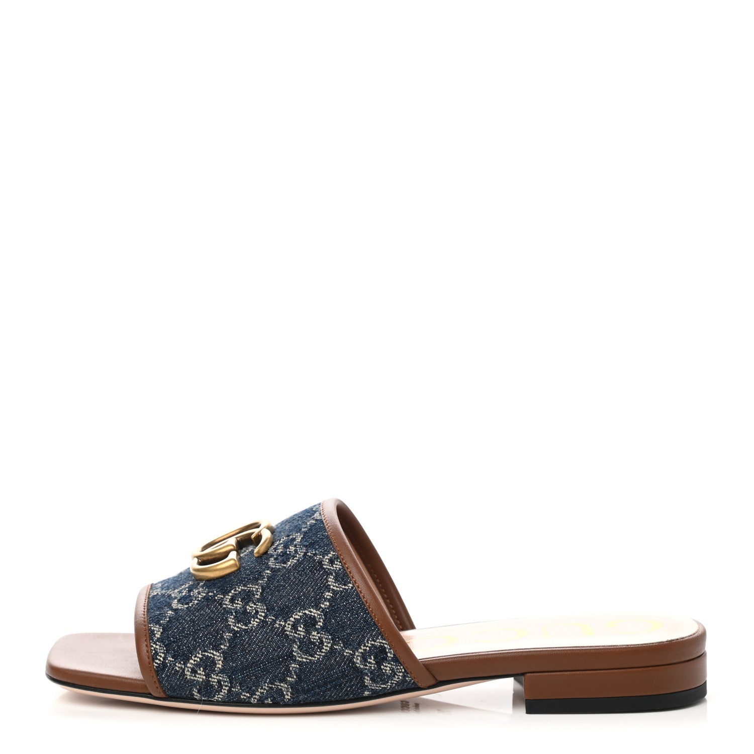 Gucci New Denim GG Monogram Miro Soft Calfskin Jolie Slide Sandals 35 Blue Tea Cuir Epilog 1 of 9