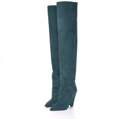 Saint Laurent Suede Niki 105 Thigh High Boots 36 Petrol Blue 3 of 6