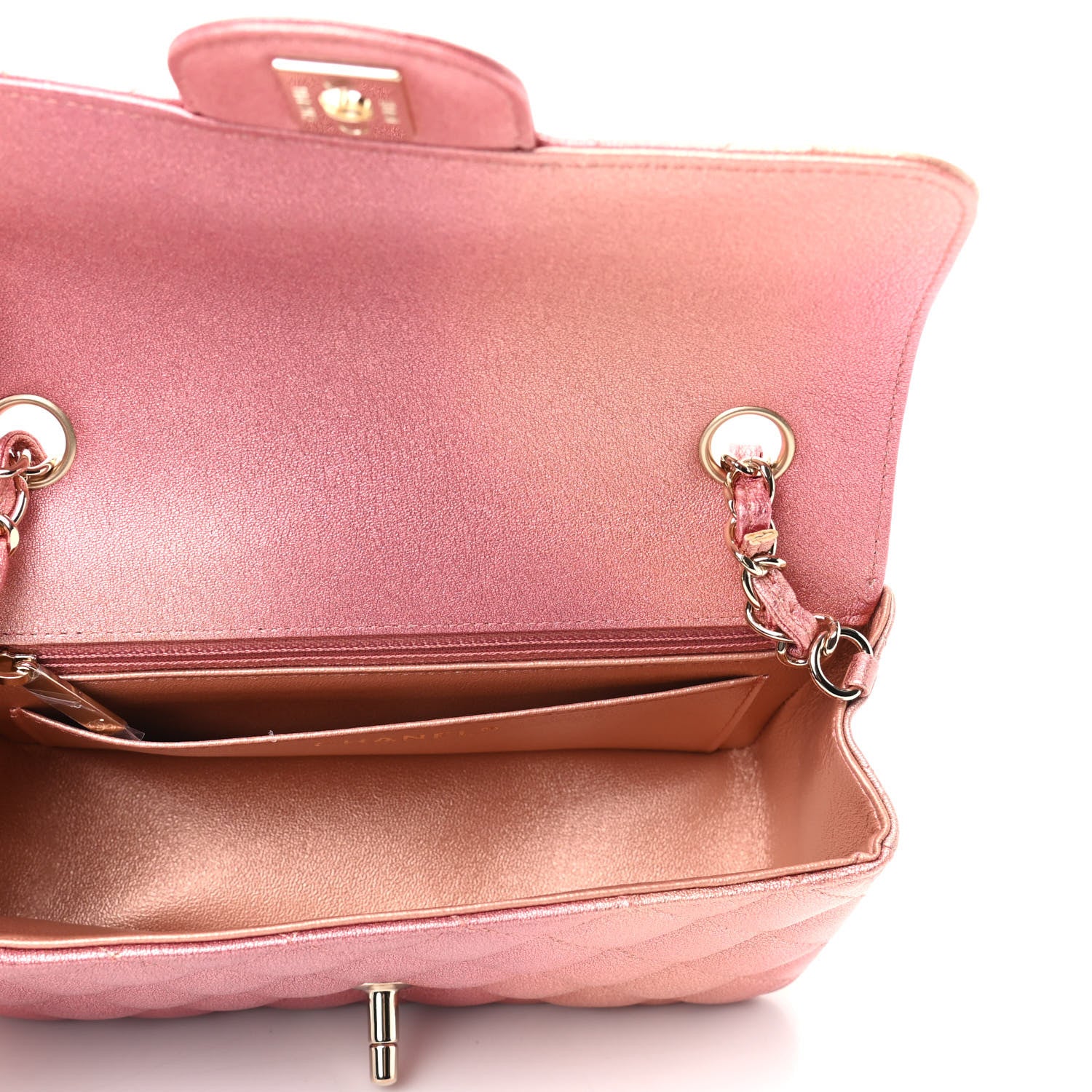 Chanel Metallic Lambskin Quilted Ombre Mini Rectangular Flap Pink 5 of 9