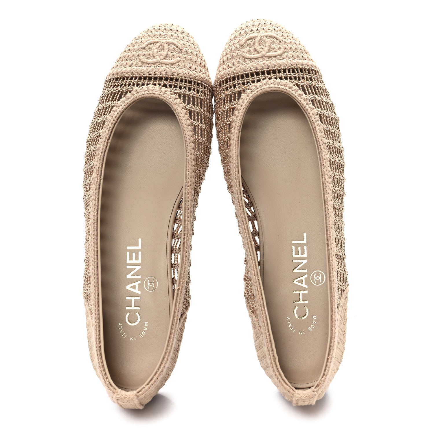 Chanel Raffia Cap Toe Ballerina Flats 37.5 Beige 2 of 9
