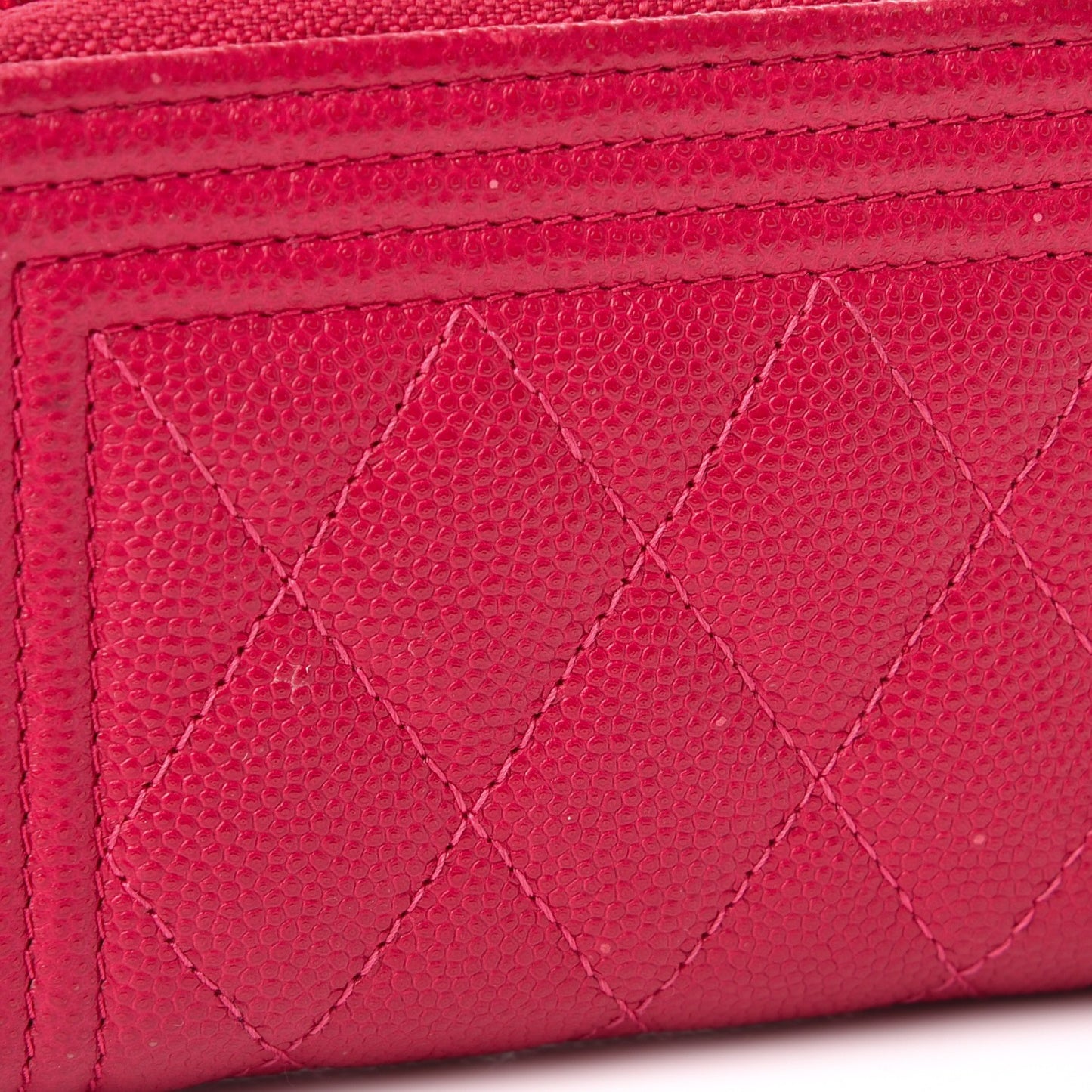 Caviar Quilted Boy Zip Around Coin Purse Wallet Fuchsia