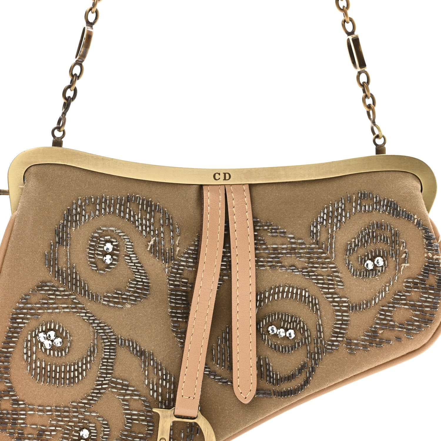 Christian Dior Canvas Calfskin Beaded Embroidered Mini Frame Saddle  Beige 9 of 10