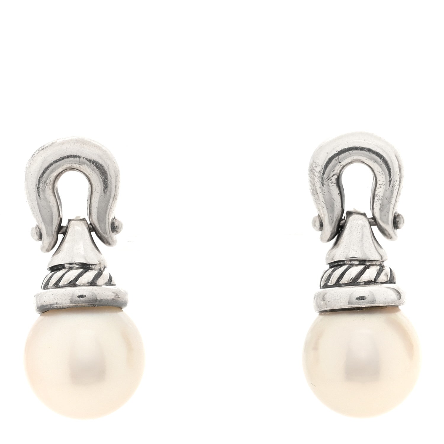 David Yurman Sterling Silver Tahitian Pearl Pearl Buckle Drop Earrings 1 of 4