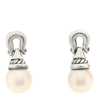 David Yurman Sterling Silver Tahitian Pearl Pearl Buckle Drop Earrings 1 of 4