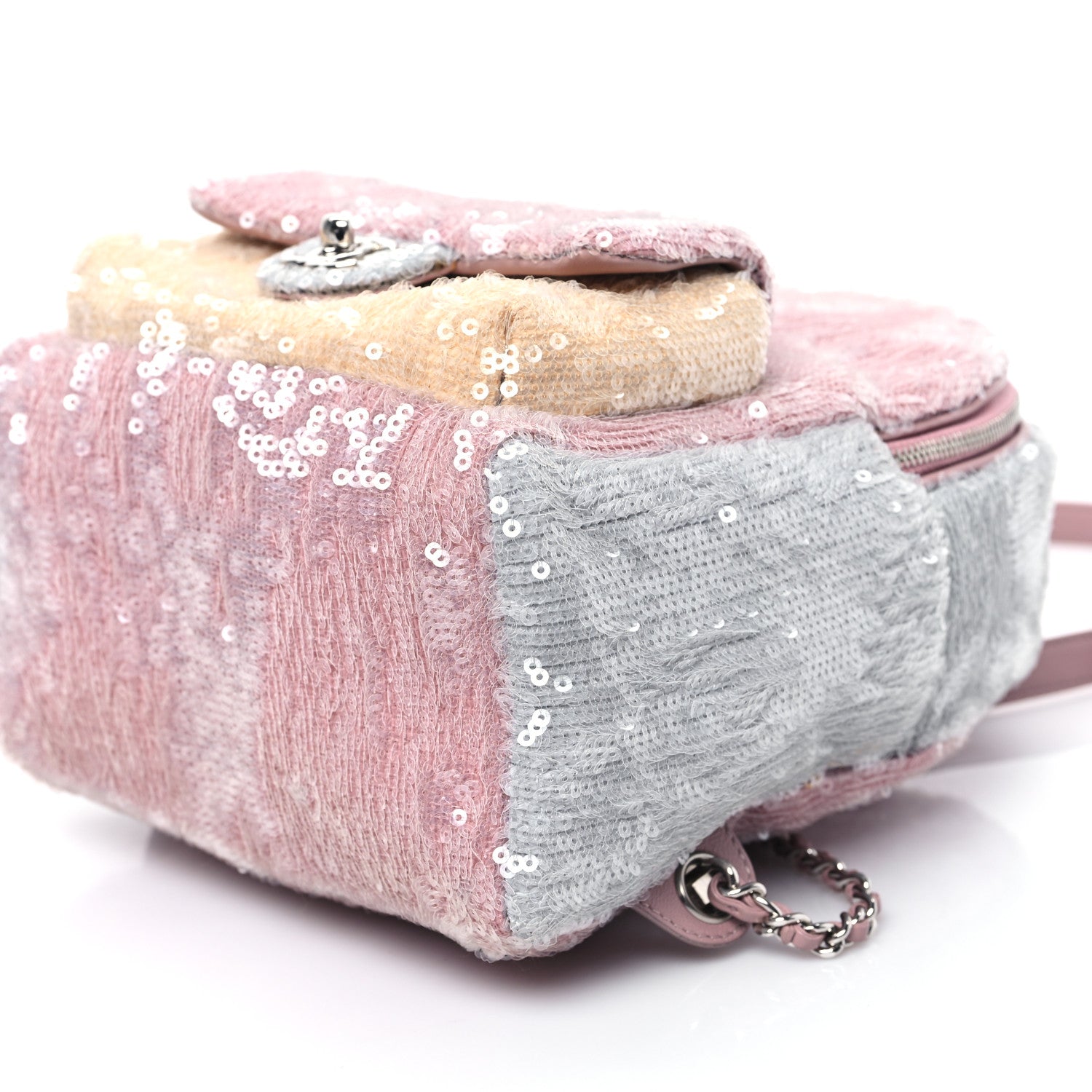 Chanel Sequin Tri-color Waterfall Backpack Pink Beige Grey 10 of 10