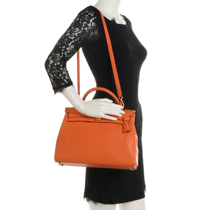 Hermes Taurillon Clemence Kelly Retourne 32 Orange 2 of 10