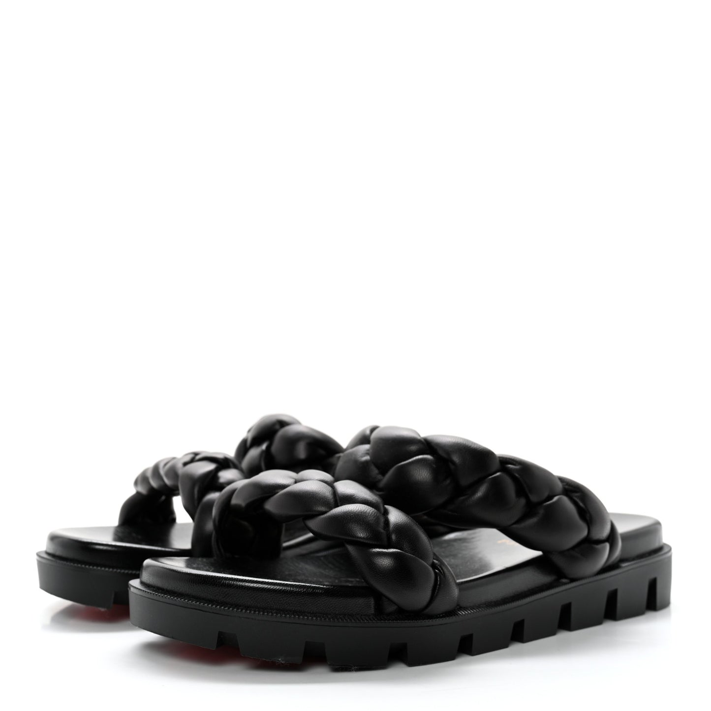 Calfskin Braided Just Brio Slide Sandals 39 Black