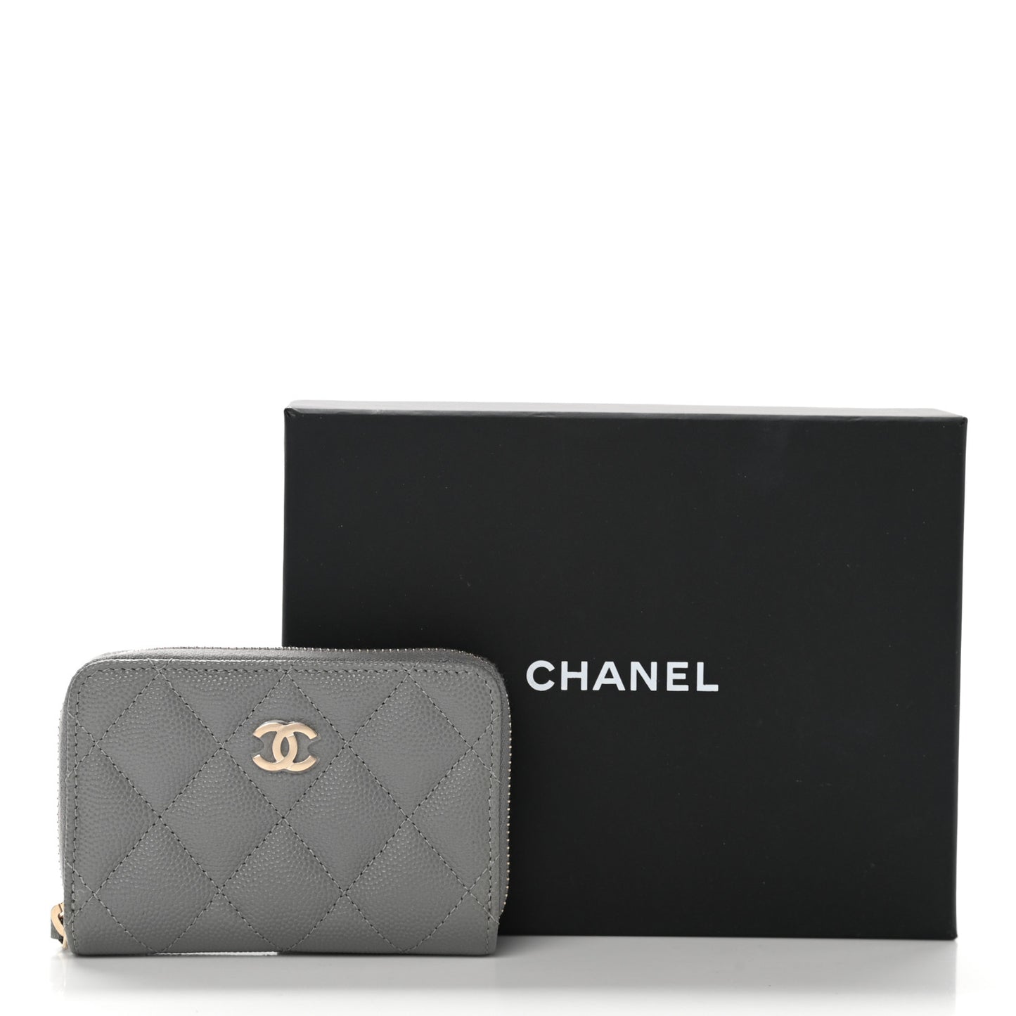 Caviar Quilted Zip Coin Purse Grey