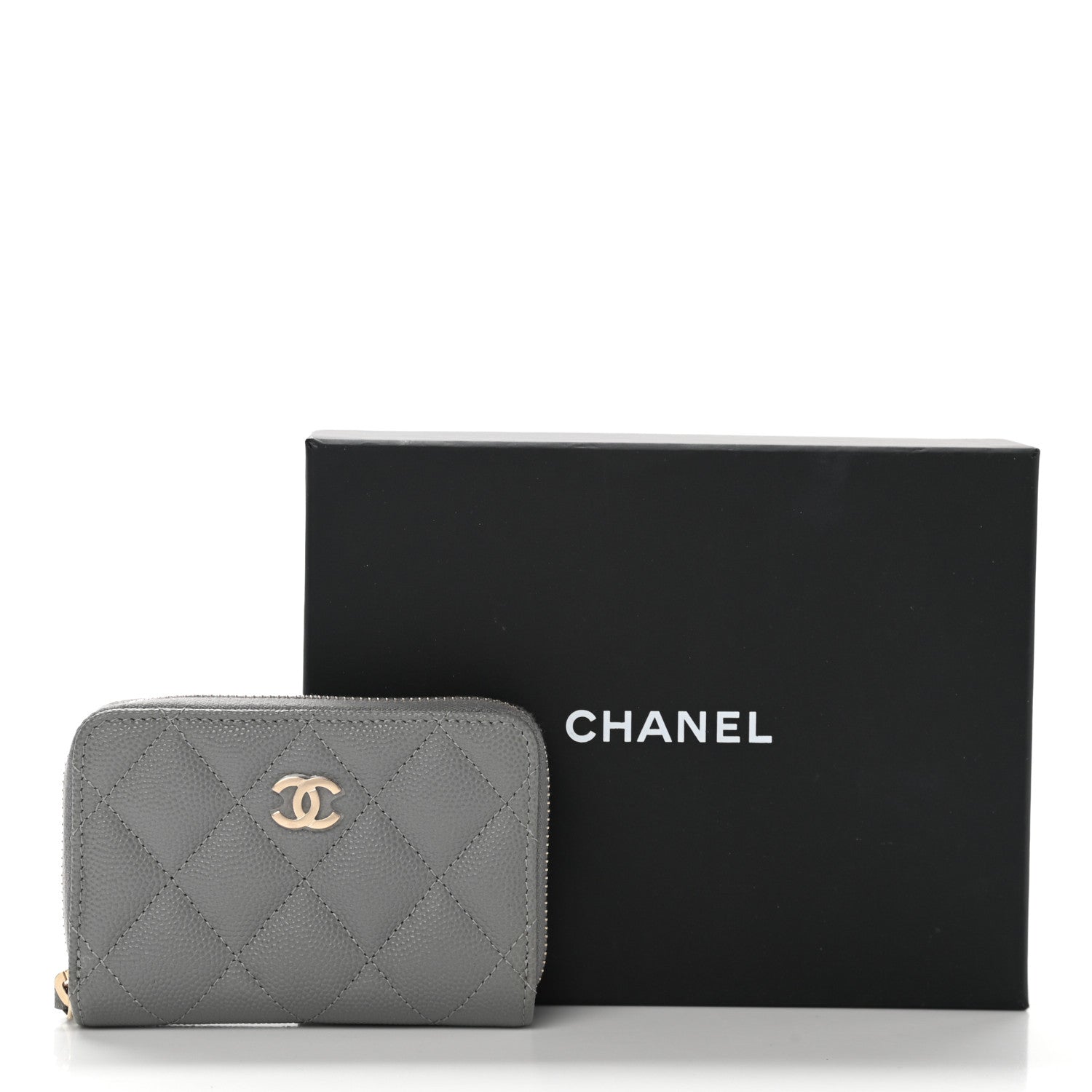 Chanel Caviar Quilted Zip Coin Purse Grey 9 of 9