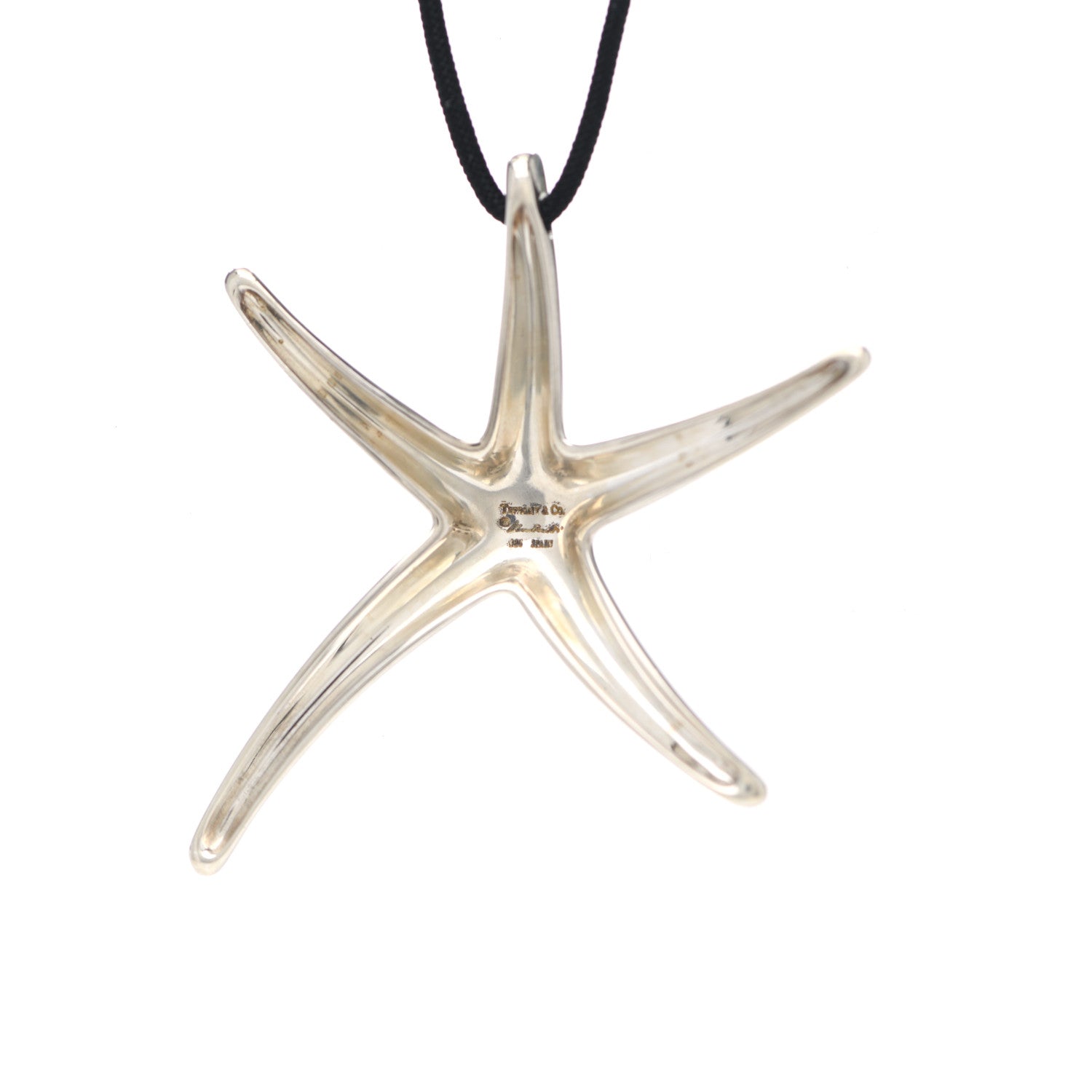 Tiffany Sterling Silver 42mm Elsa Peretti Starfish Pendant Cord Necklace 4 of 4