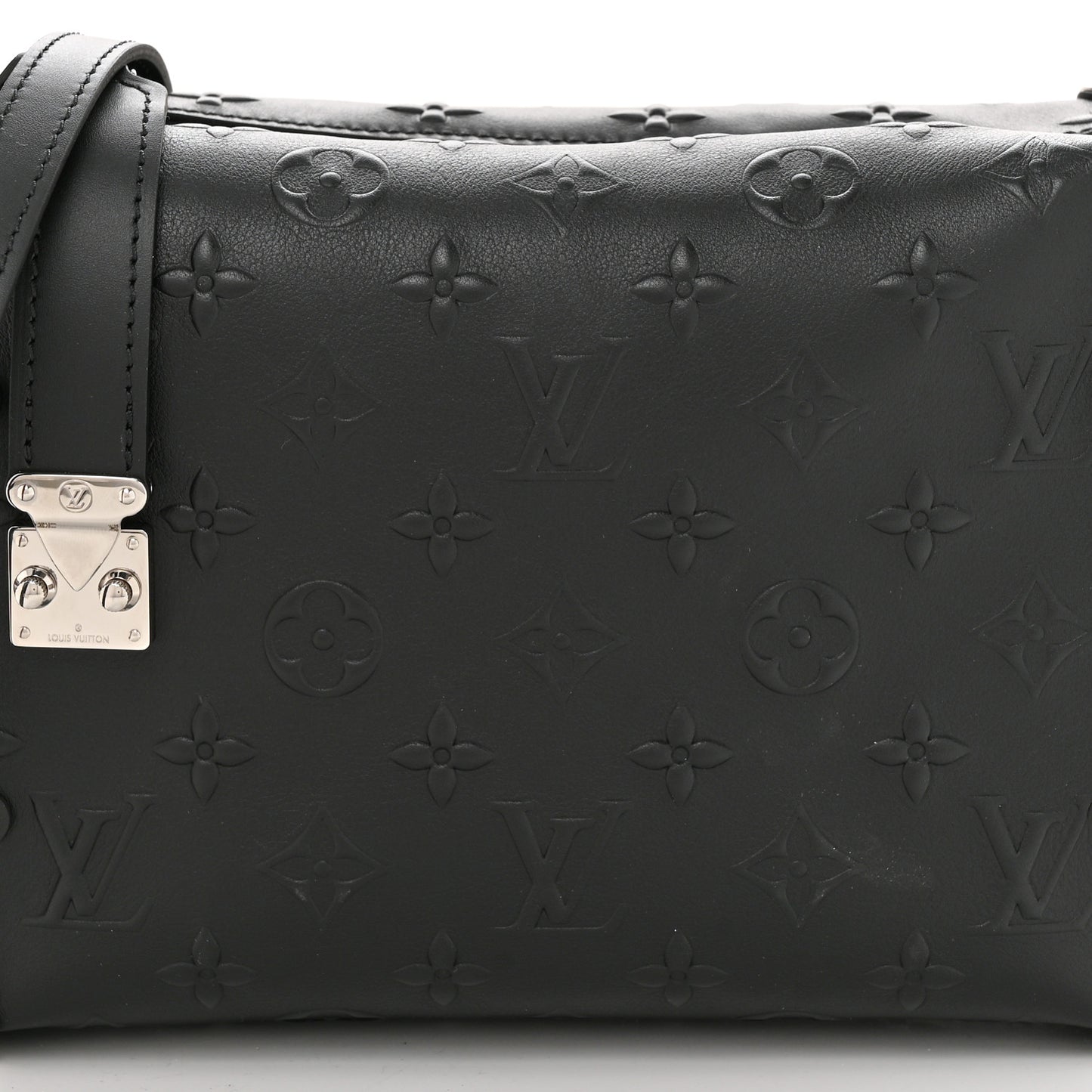 Calfskin Debossed Monogram Side Trunk Black