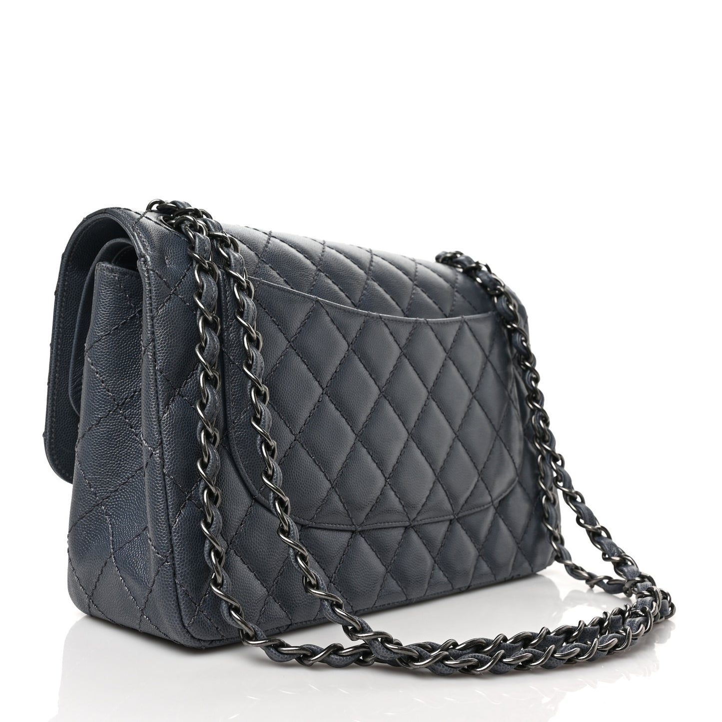 Caviar Quilted Jumbo Double Flap Grey