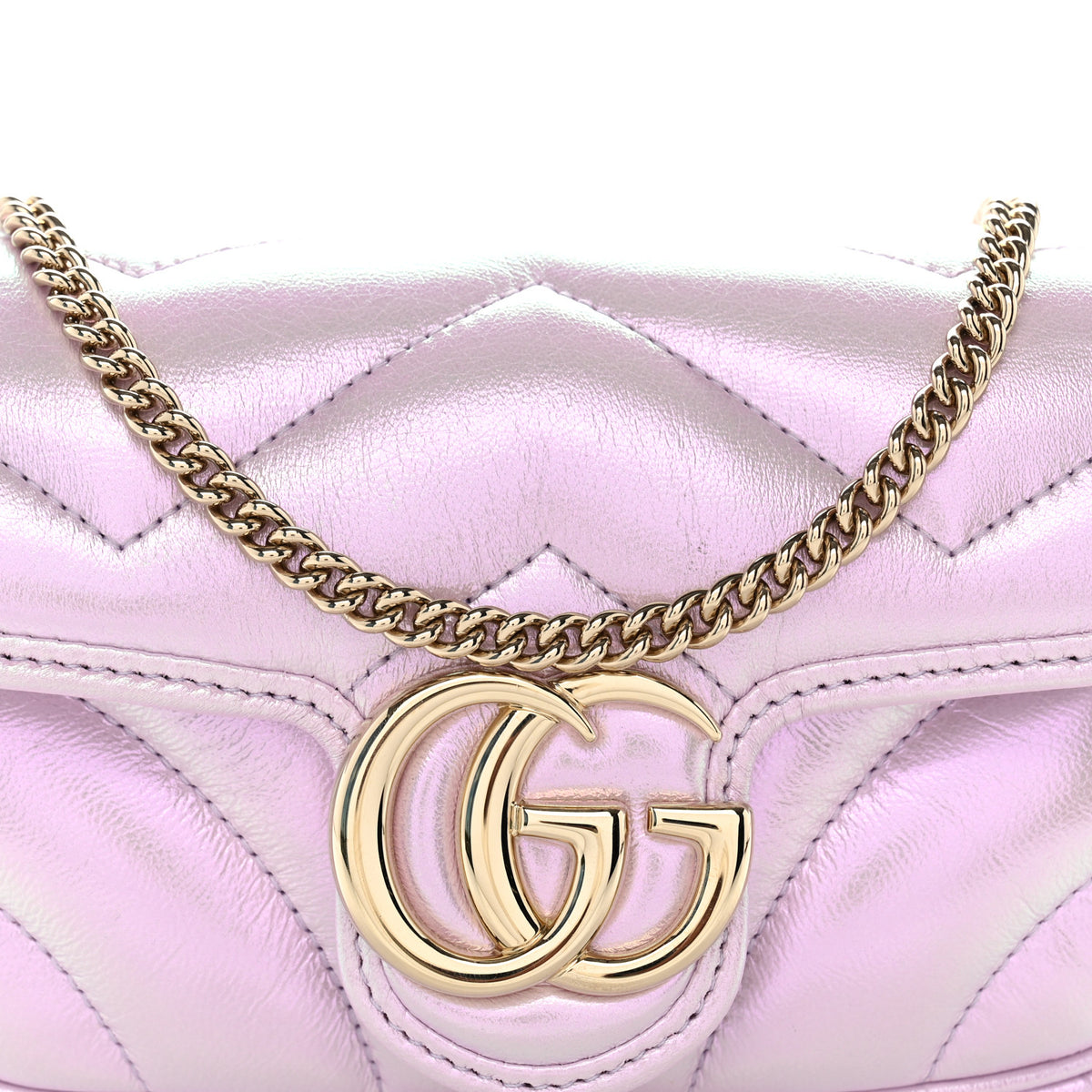 Gucci Iridescent Nappa Chevron Matelasse Super Mini GG Marmont Shoulder Bag Iridescent Escape Pink 8 of 10