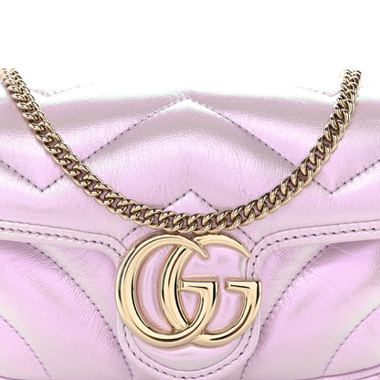 Gucci Iridescent Nappa Chevron Matelasse Super Mini GG Marmont Shoulder Bag Iridescent Escape Pink 8 of 10