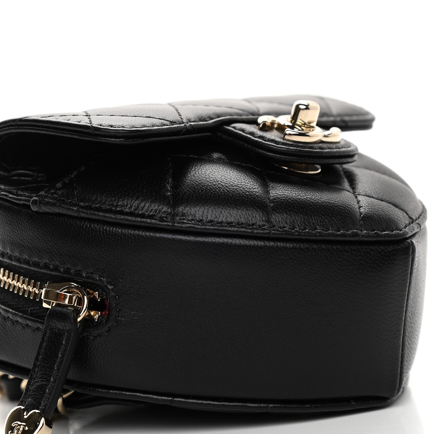 Chanel Lambskin Quilted CC In Love Heart Waist Belt Bag With Chain Black 9 of 11