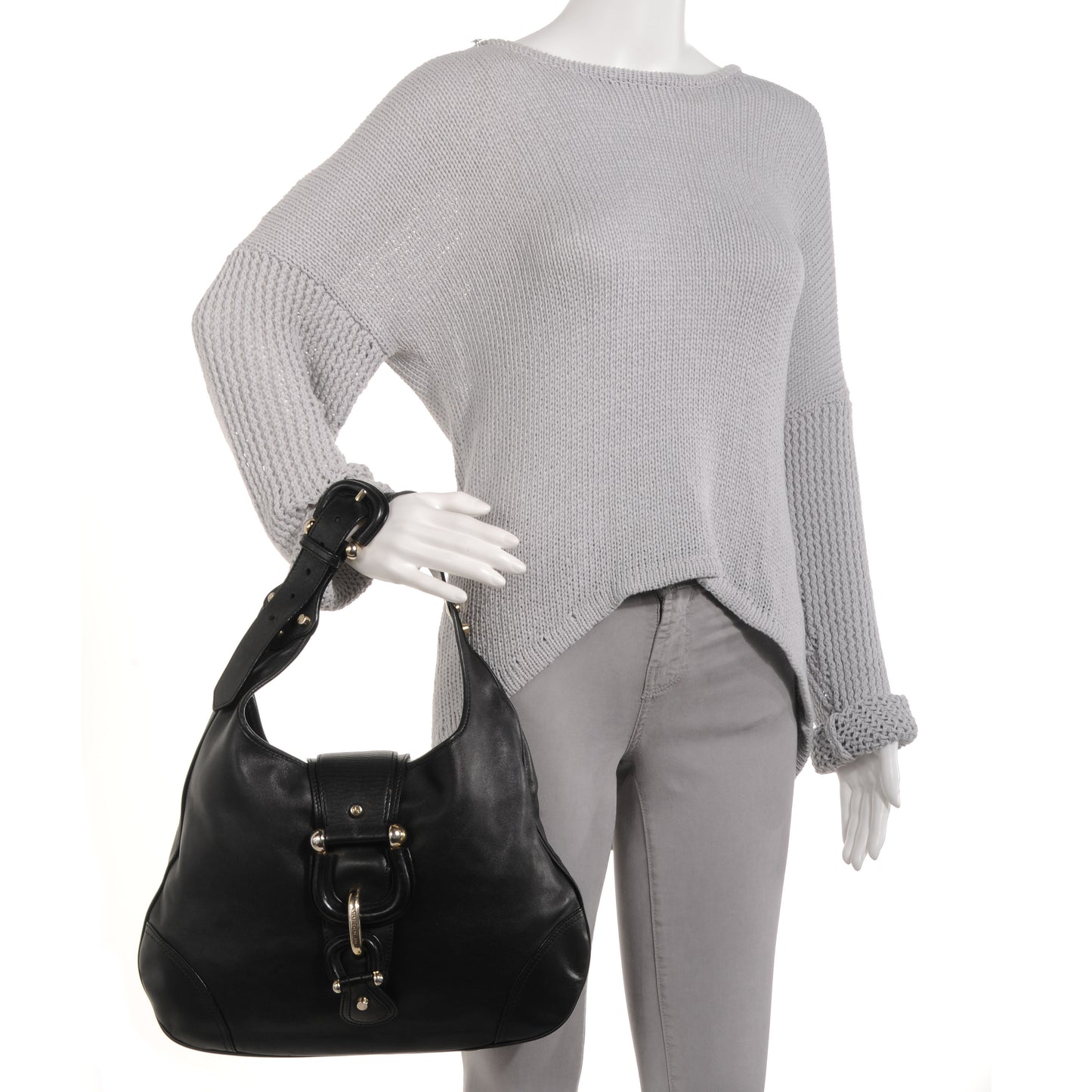 Leather Buckle Hobo Black