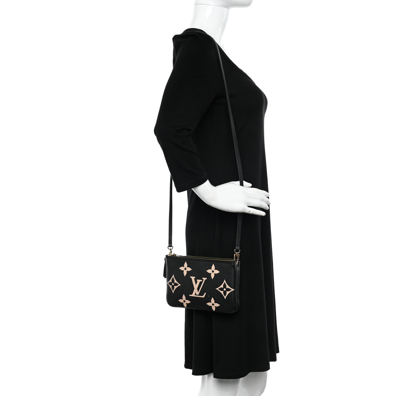 Louis Vuitton Empreinte Monogram Giant Double Zip Pochette Black Cream 2 of 10