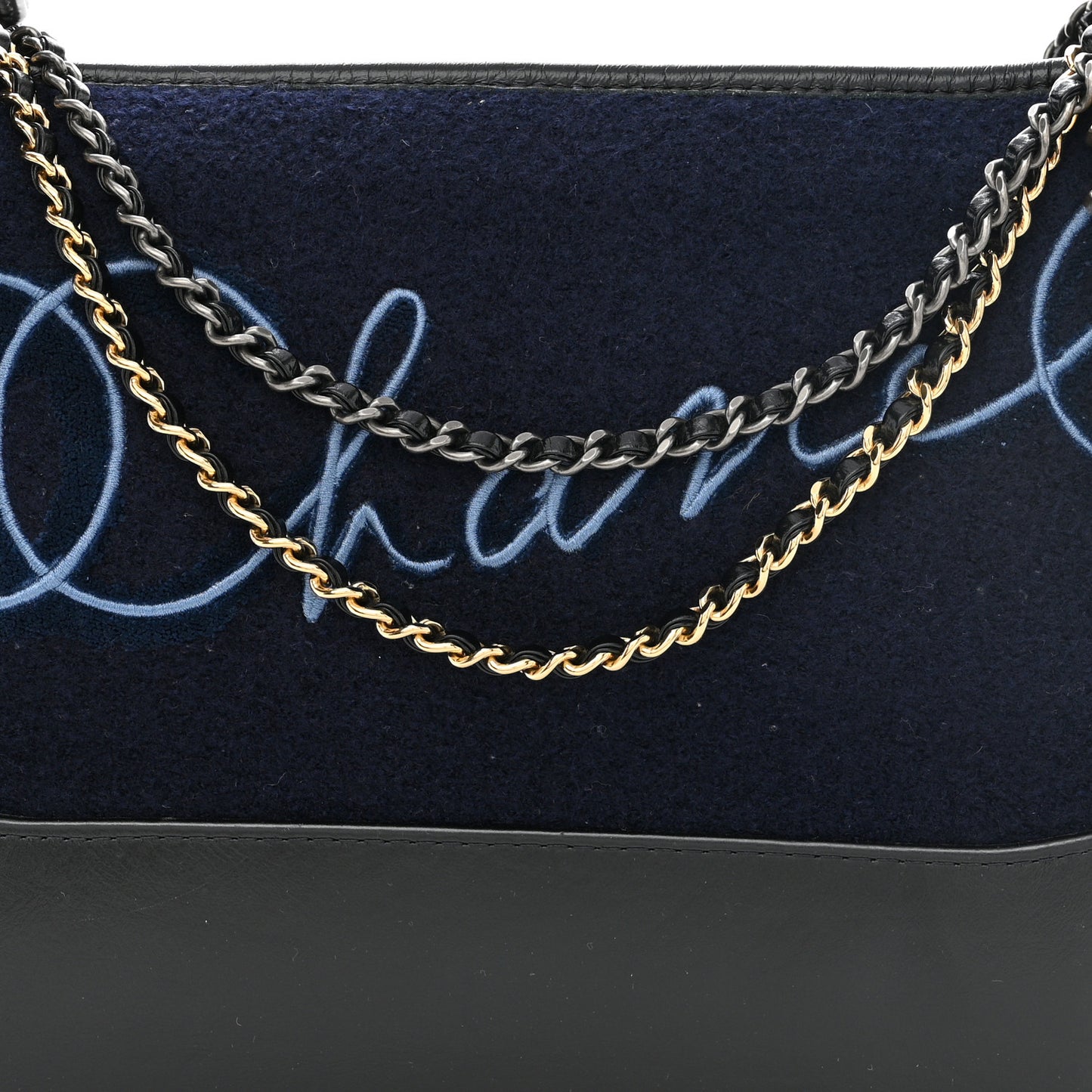 Calfskin Wool Embroidered Paris Hamburg Medium Gabrielle Hobo Dark Navy Blue