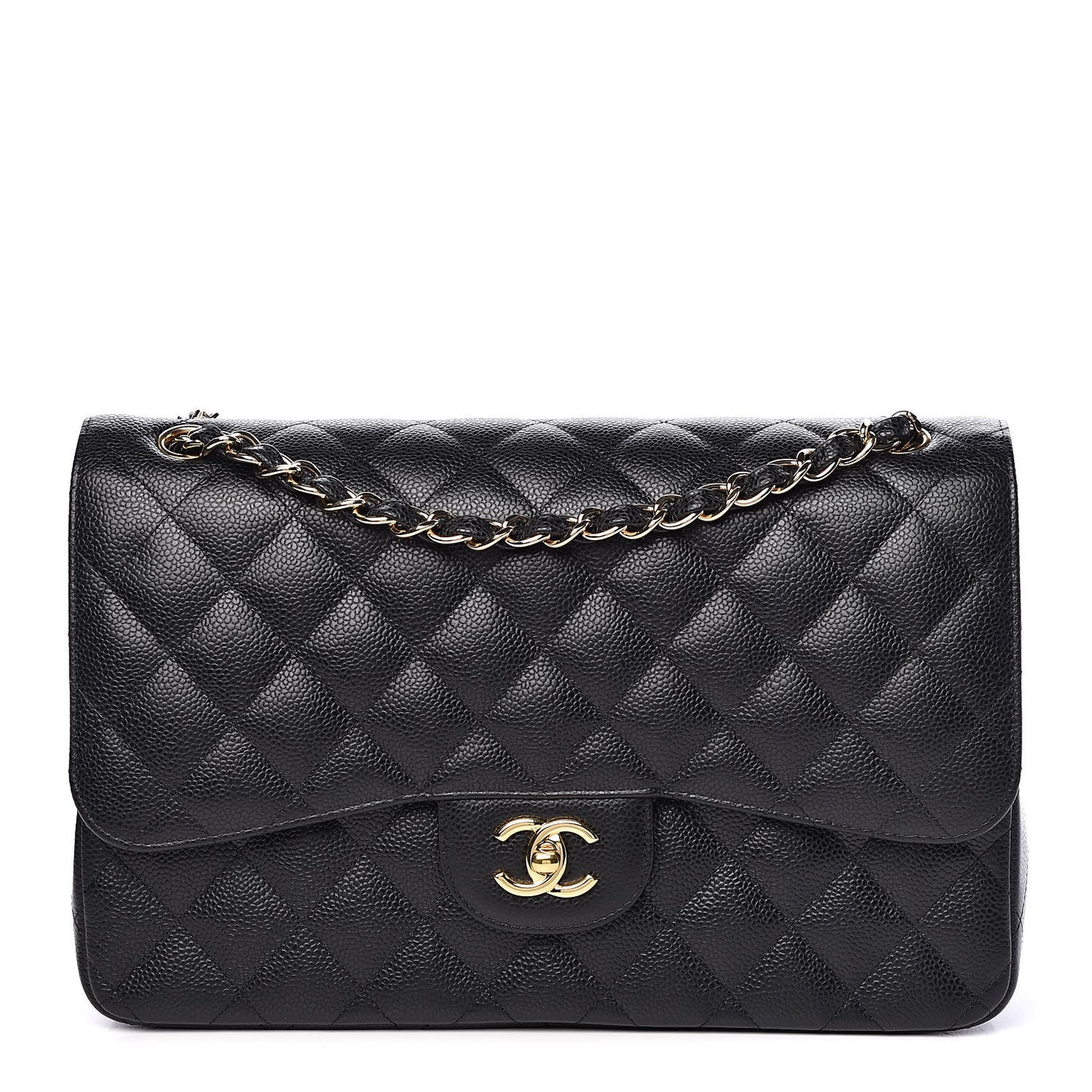 Caviar Quilted Jumbo Double Flap Black