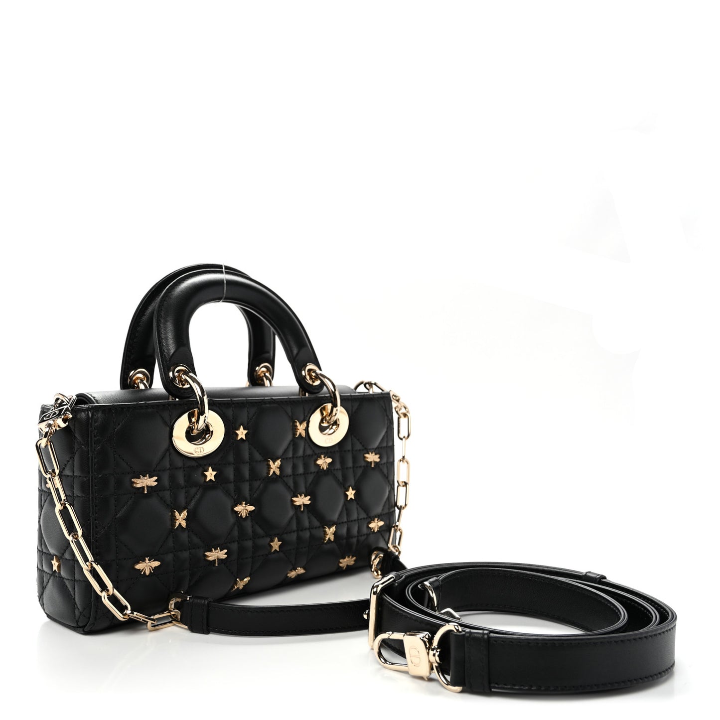 Lambskin Cannage Butterfly Studs Small Lady D-Joy Black