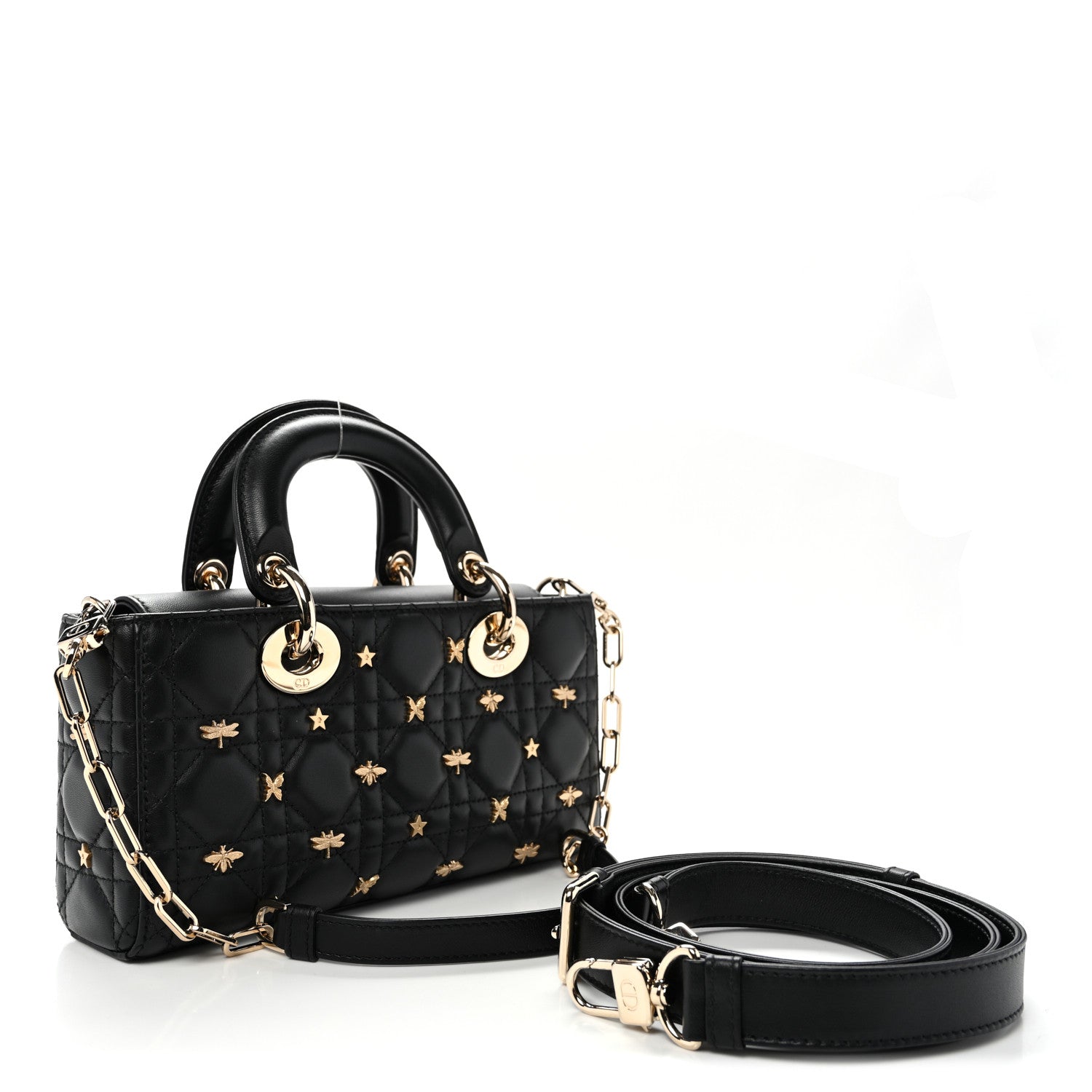 Christian Dior Lambskin Cannage Butterfly Studs Small Lady D-Joy Black 3 of 9
