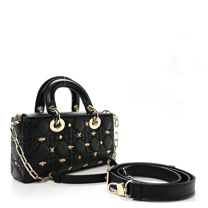 Christian Dior Lambskin Cannage Butterfly Studs Small Lady D-Joy Black 3 of 9