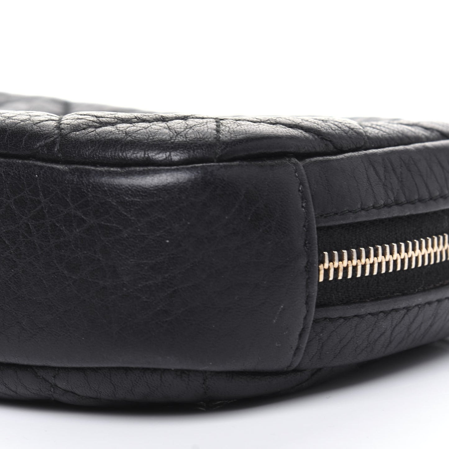 Calfskin Quilted Small Curvy Pouch Cosmetic Case Navy Blue