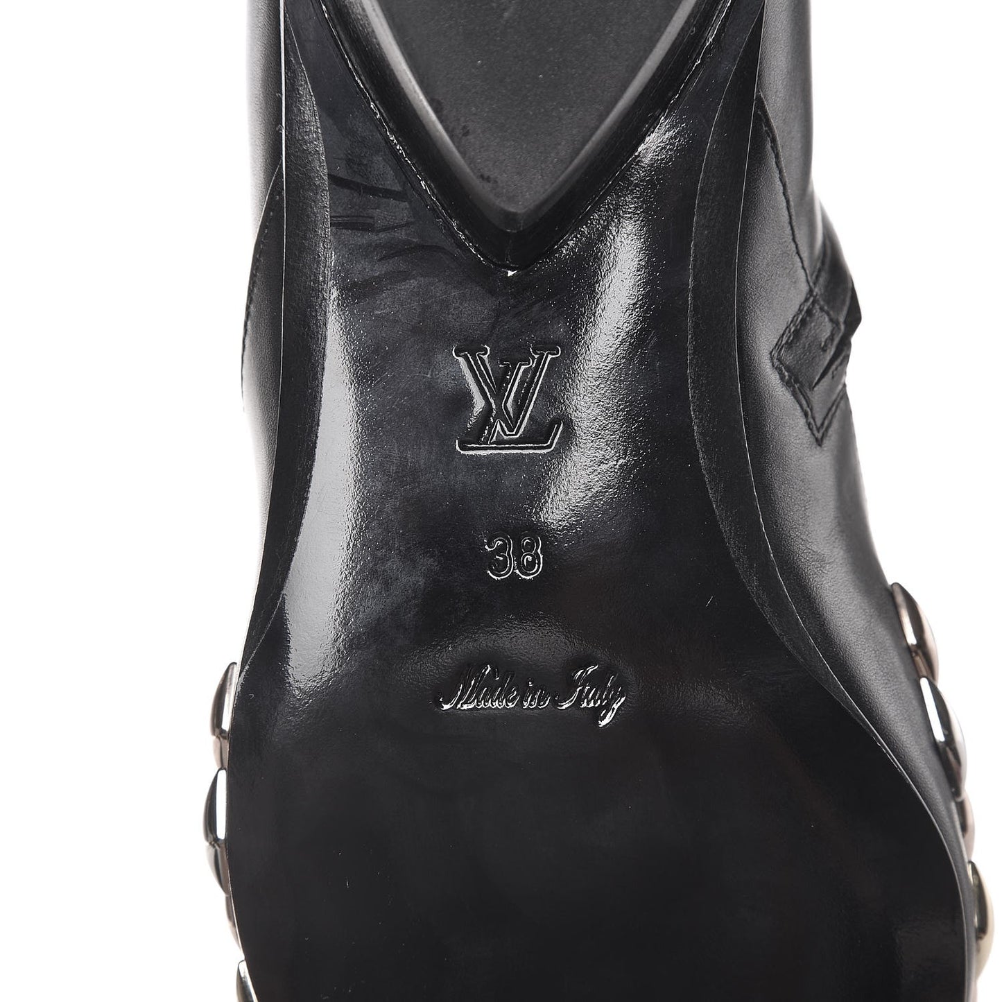 Calfskin Studded Gold Rush Flat Ankle Boots 38 Black