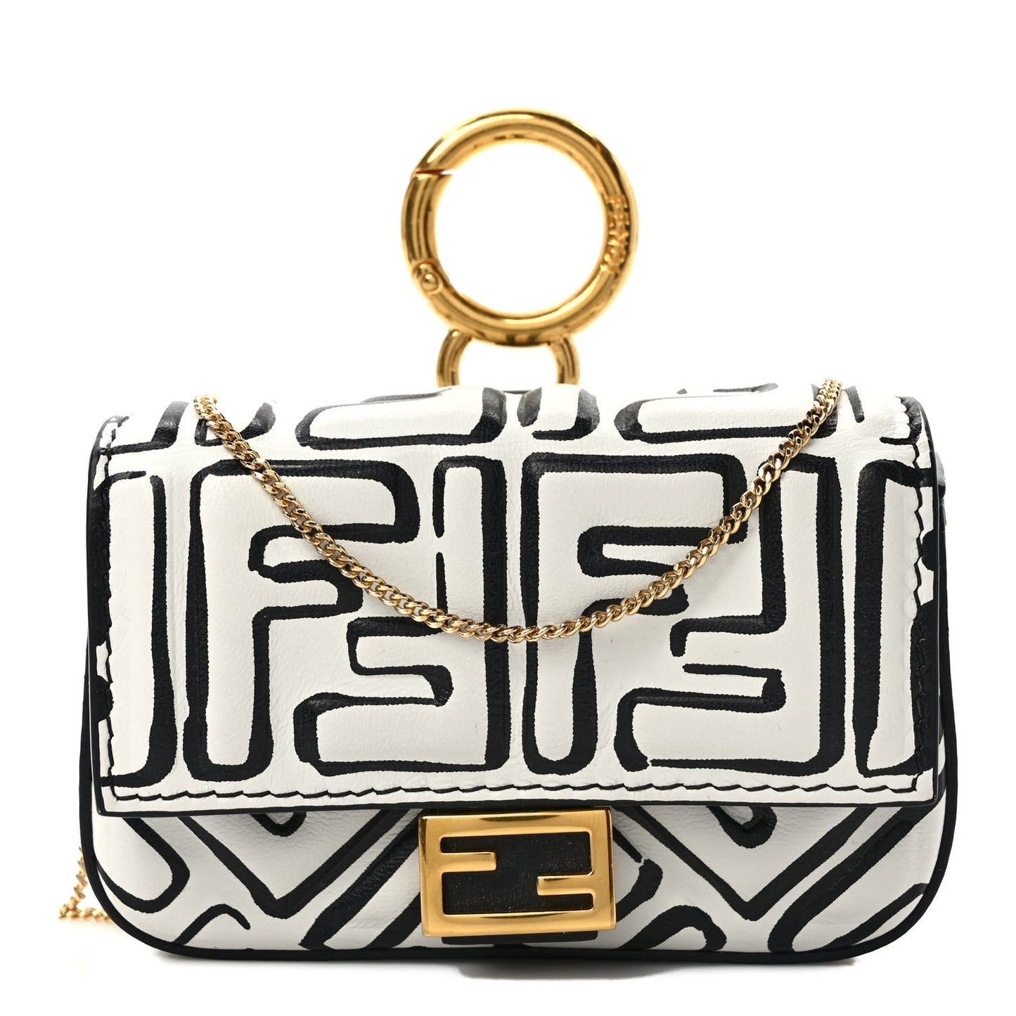X JOSHUA VIDES Nappa Vitello King FF Embossed Nano Baguette Charm White Black