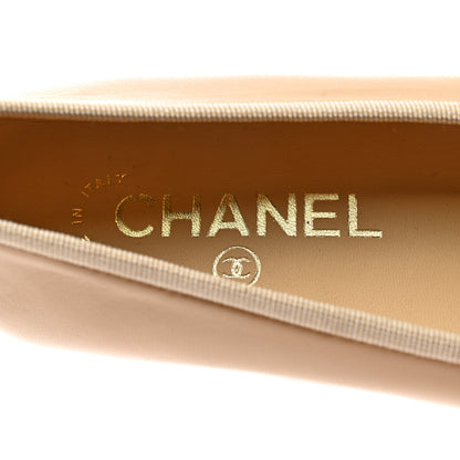 Chanel Lambskin Cap Toe CC Ballerina Flats 36.5 Beige Black 7 of 9